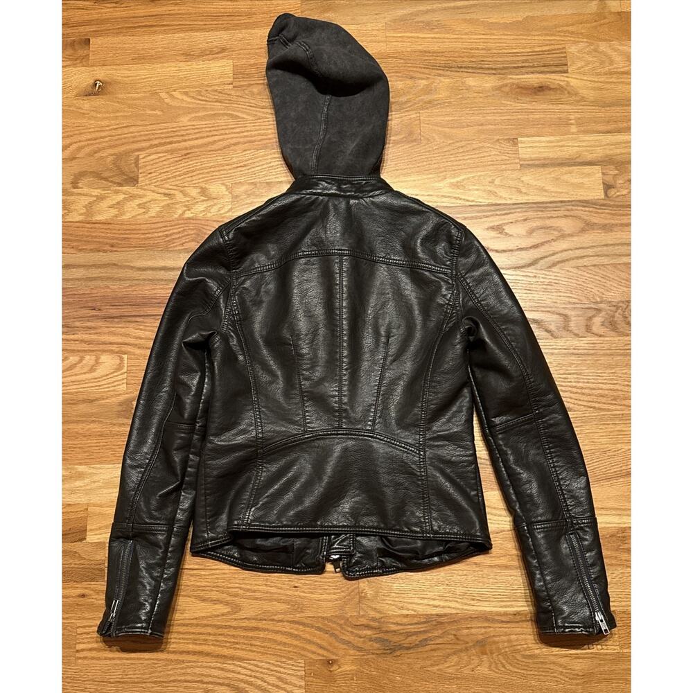 We The Free Womens Monroe Vegan Leather Hooded Biker Jacket Black Size Small - Picture 2 of 9